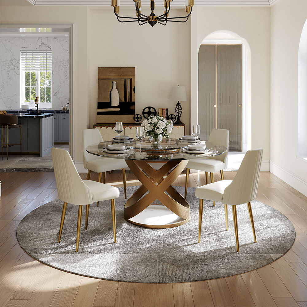 Metal Leg Clear Tempered Glass Dining Room Set
