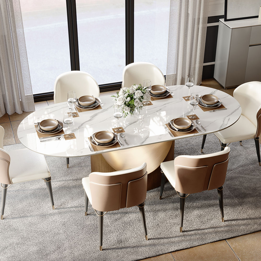 Modern Luxury White Sintered Stone Dining Room Set