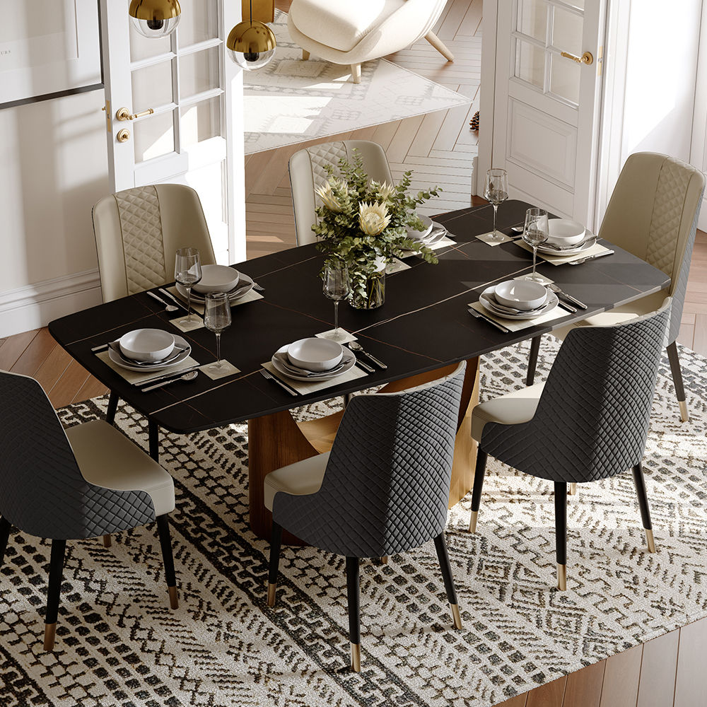 Modern Luxury Black Sintered Stone Dining Room Set