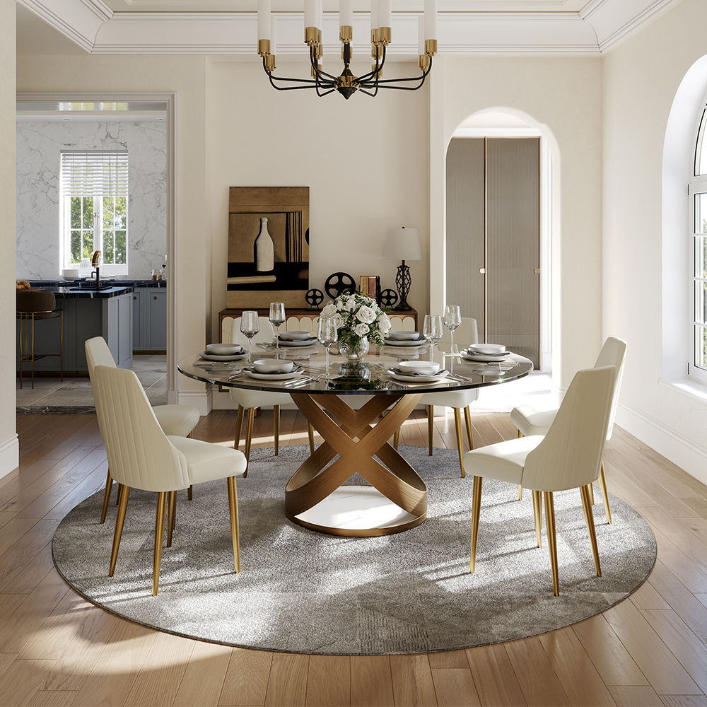 for 6 Glossy White Sintered Stone Dining Room Set