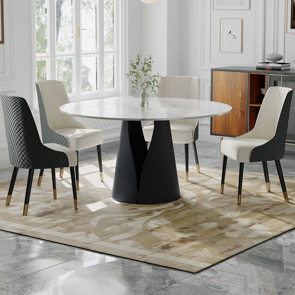 Modern Luxury Glossy White Sintered Stone Dining Room Set
