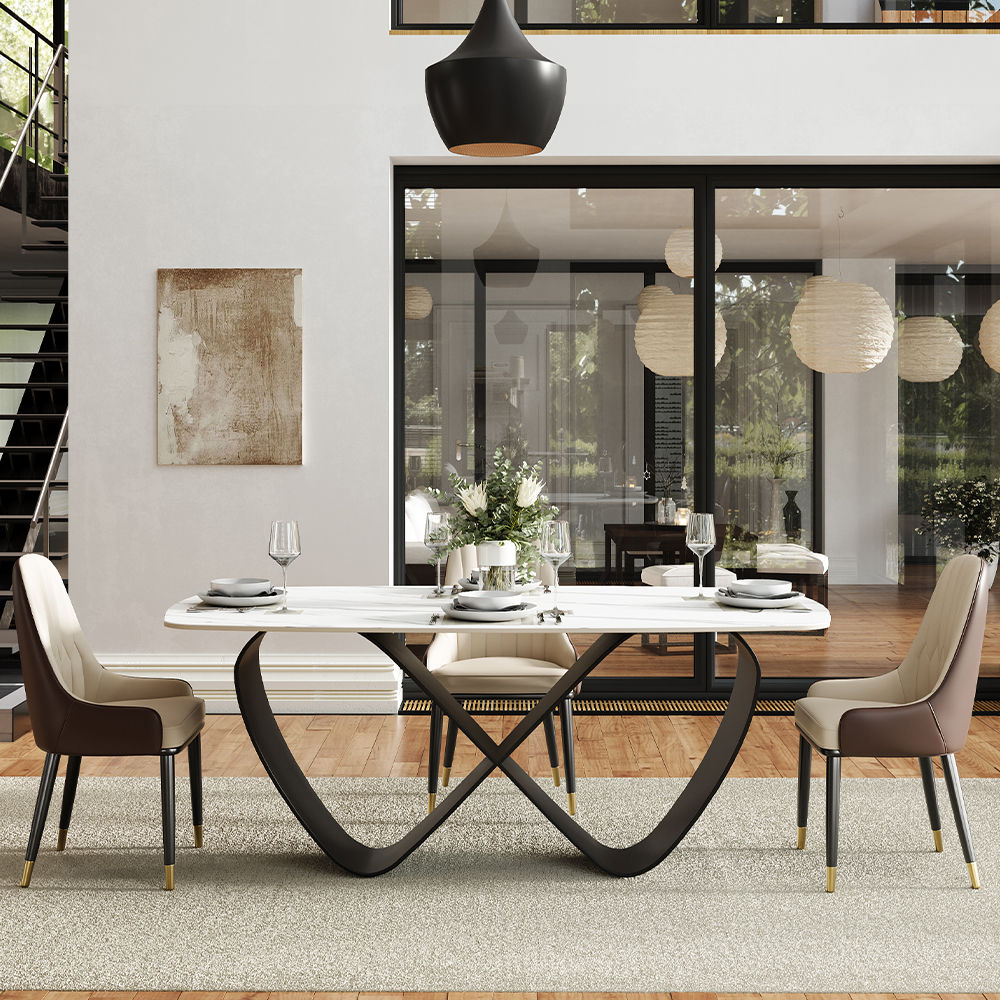 for 4 Matte White Sintered Stone Dining Room Set