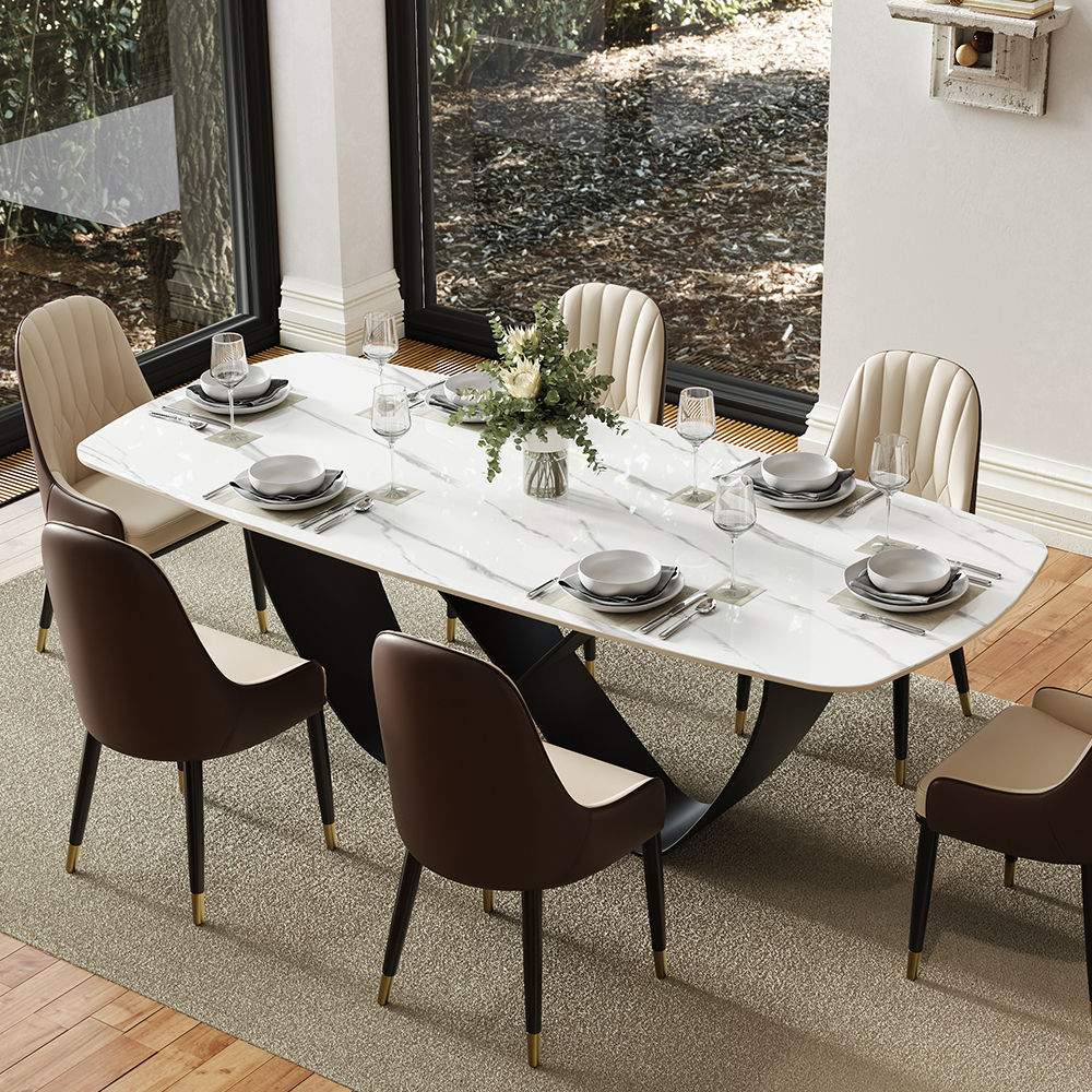 Modern Glossy White Sintered Stone Dining Room Set