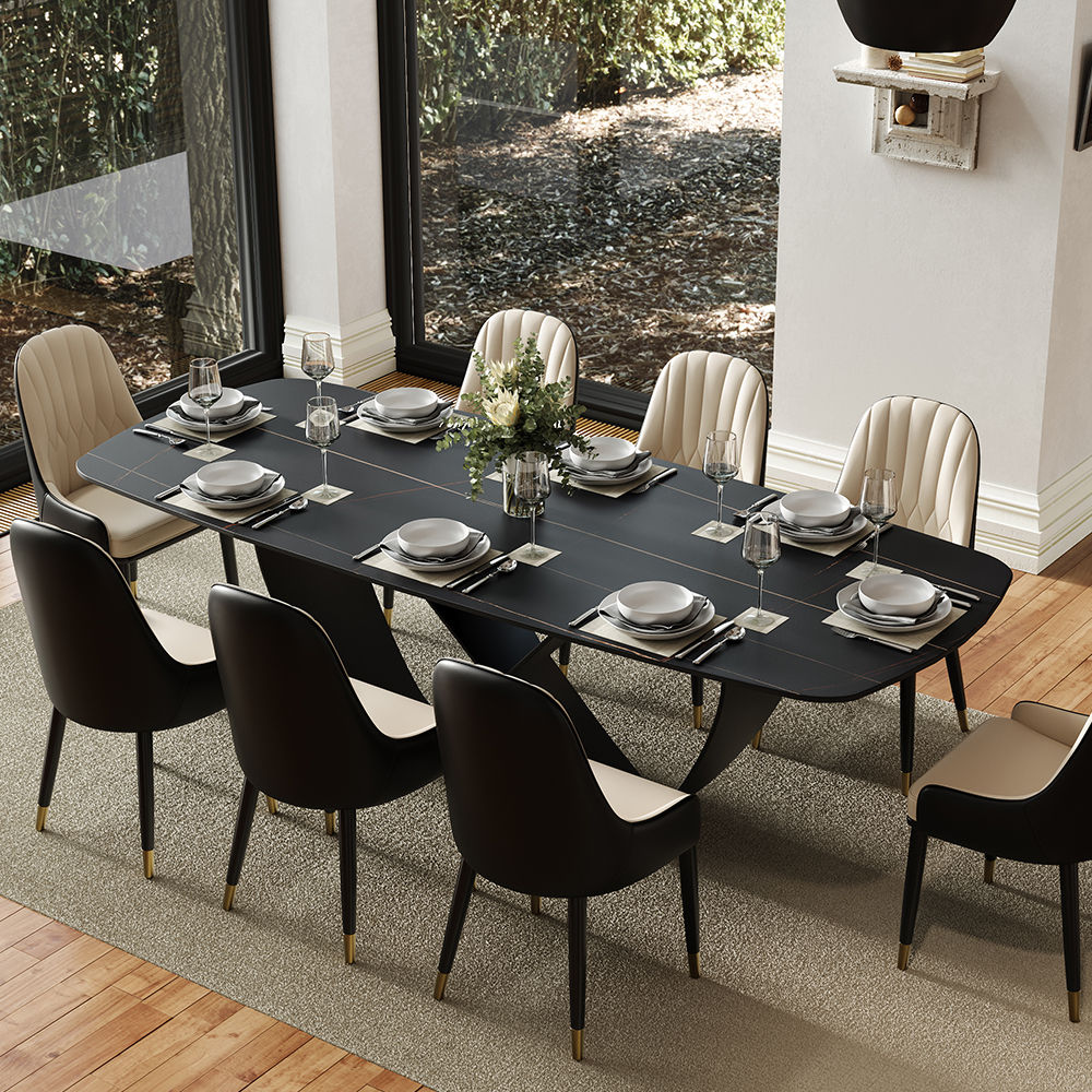 Sintered Stone Matte Black Sintered Stone Dining Room Set
