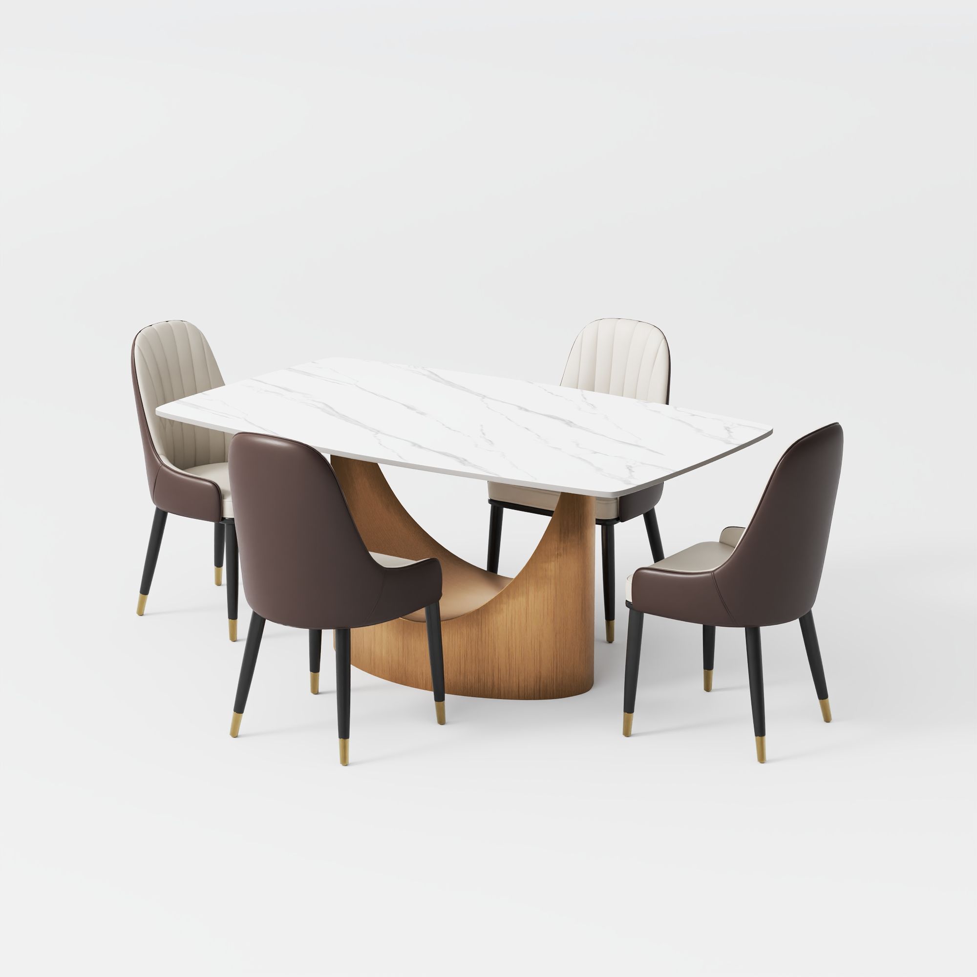 Modern Minimalist Matte White Sintered Stone Dining Room Set