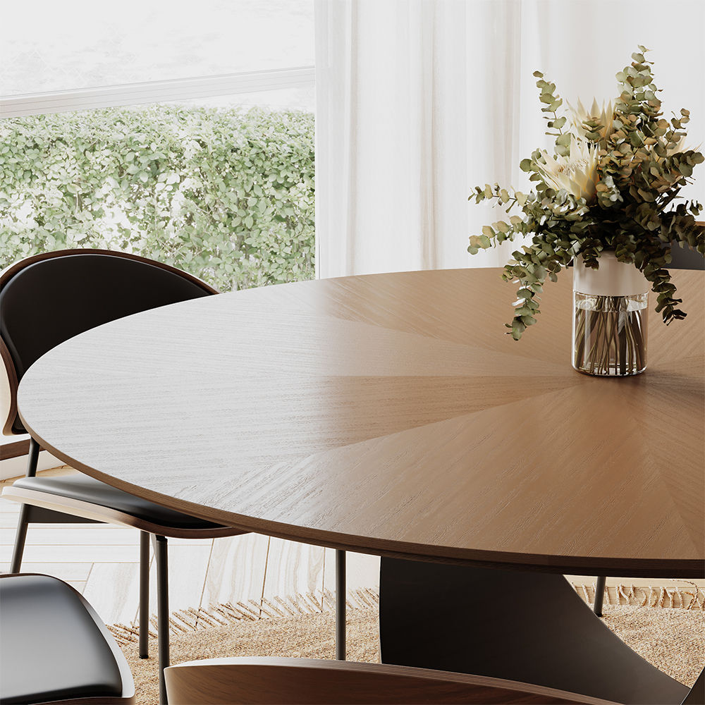Wood Leg Walnut Color & Dark Gray MDF Dining Room Set