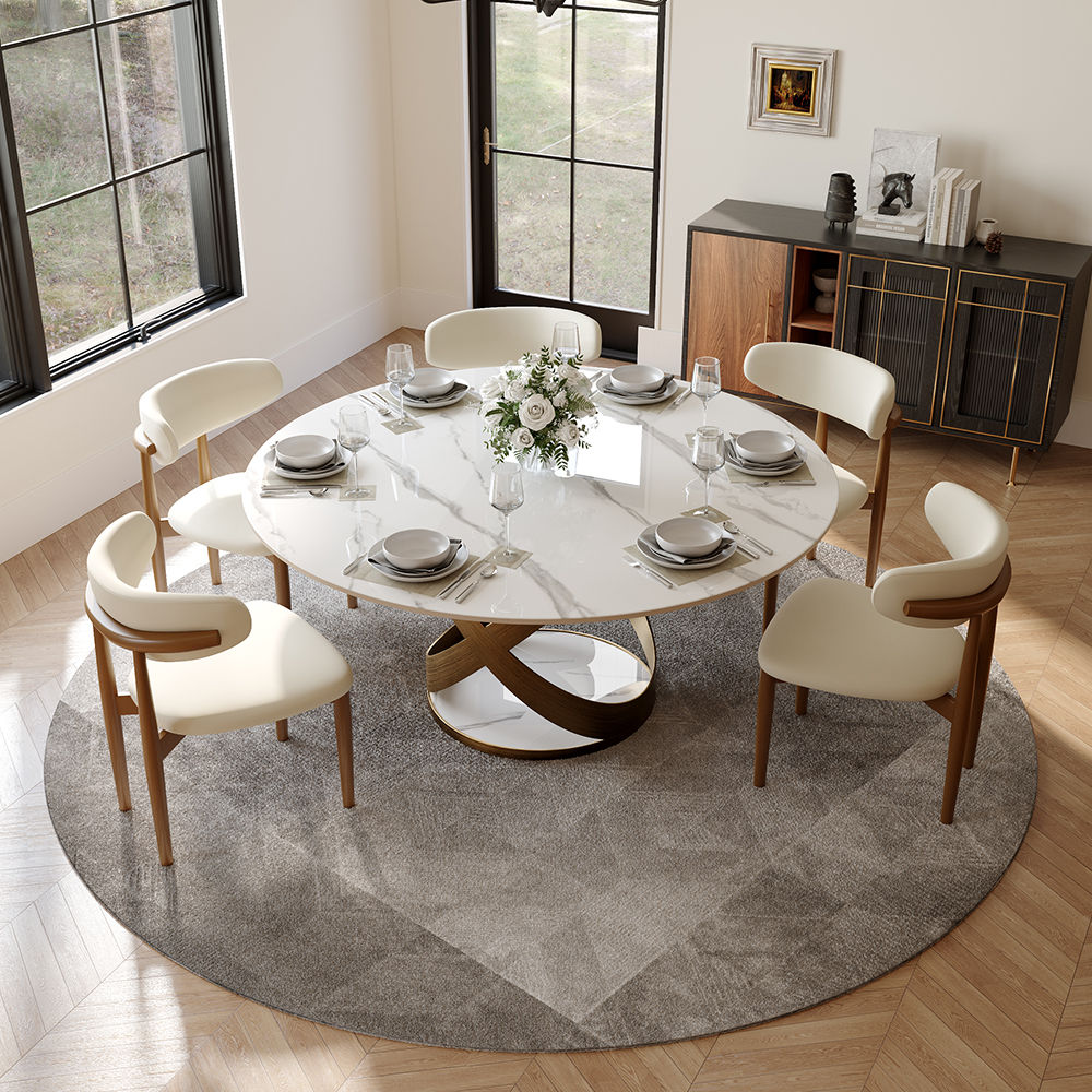 Sintered Stone White & Bronze Sintered Stone Dining Room Set