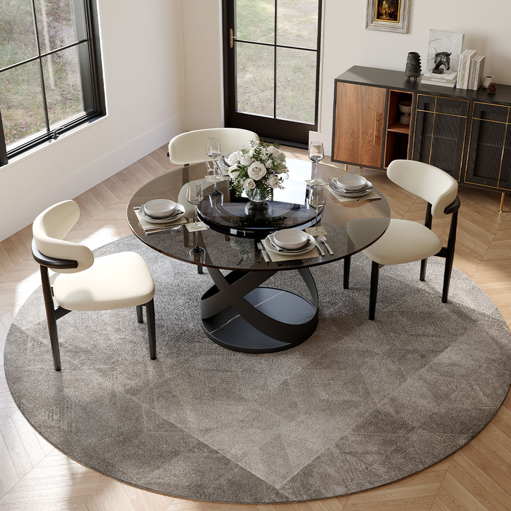 Round Gray Tempered Glass Dining Room Set
