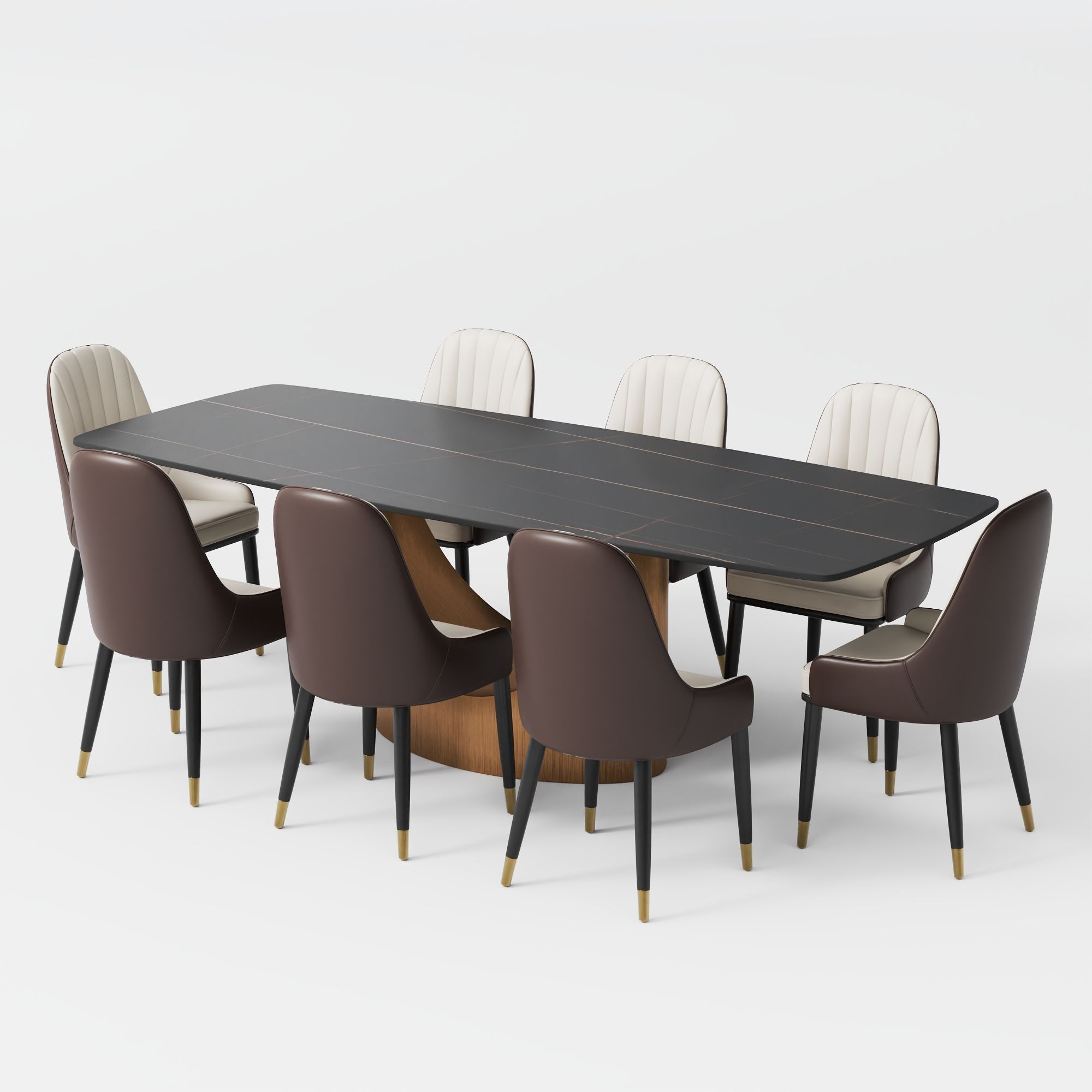 Modern Minimalist Black Sintered Stone Dining Room Set
