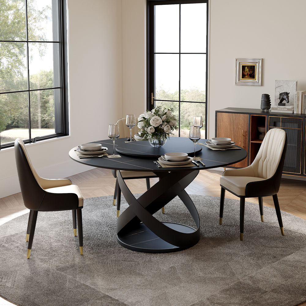 Round Black Sintered Stone Dining Room Set