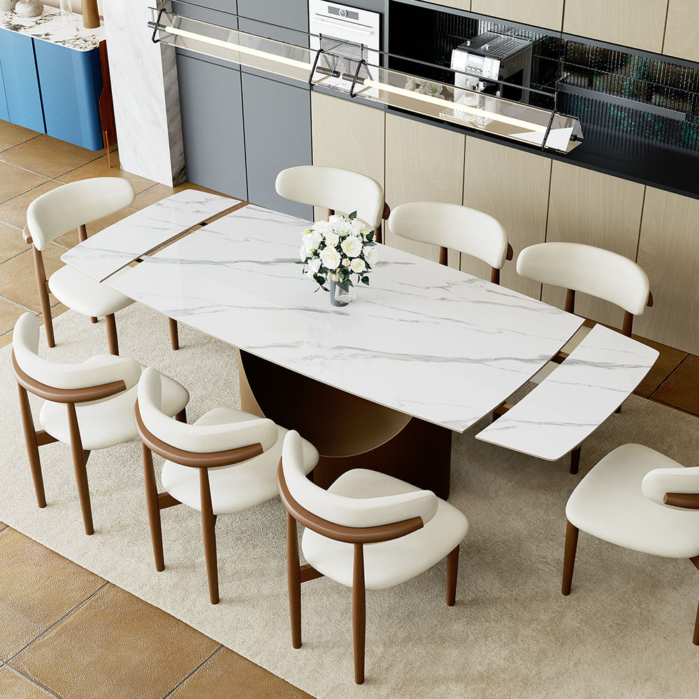 Modern Luxury White & Bronze Sintered Stone Dining Room Set