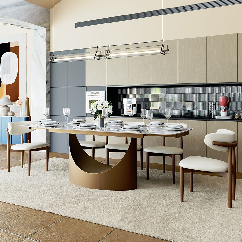 for 6 White & Bronze Sintered Stone Dining Room Set