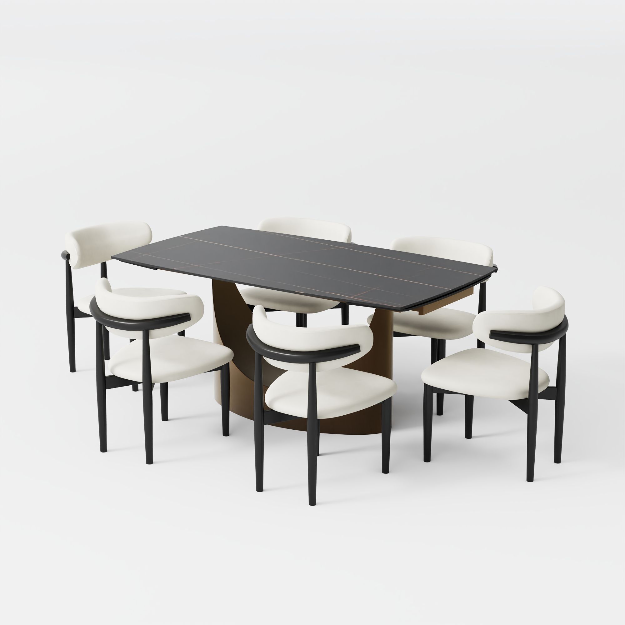 Extendable Black & Bronze Sintered Stone Dining Room Set