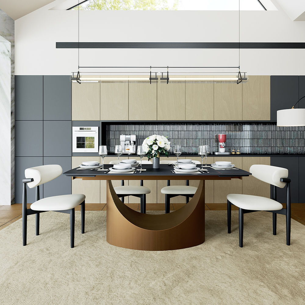Extendable Black & Bronze Sintered Stone Dining Room Set