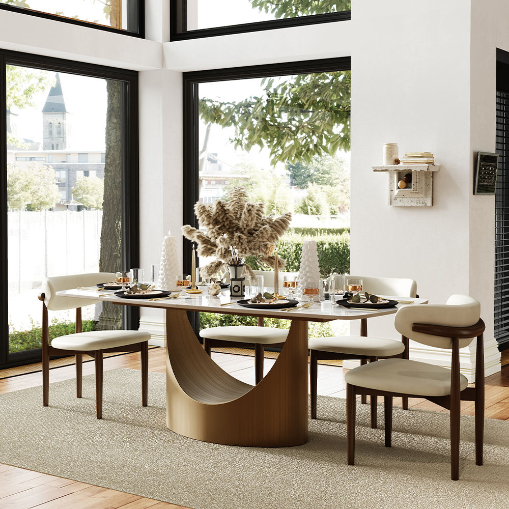 Modern Luxury White Glossy Sintered Stone Dining Room Set