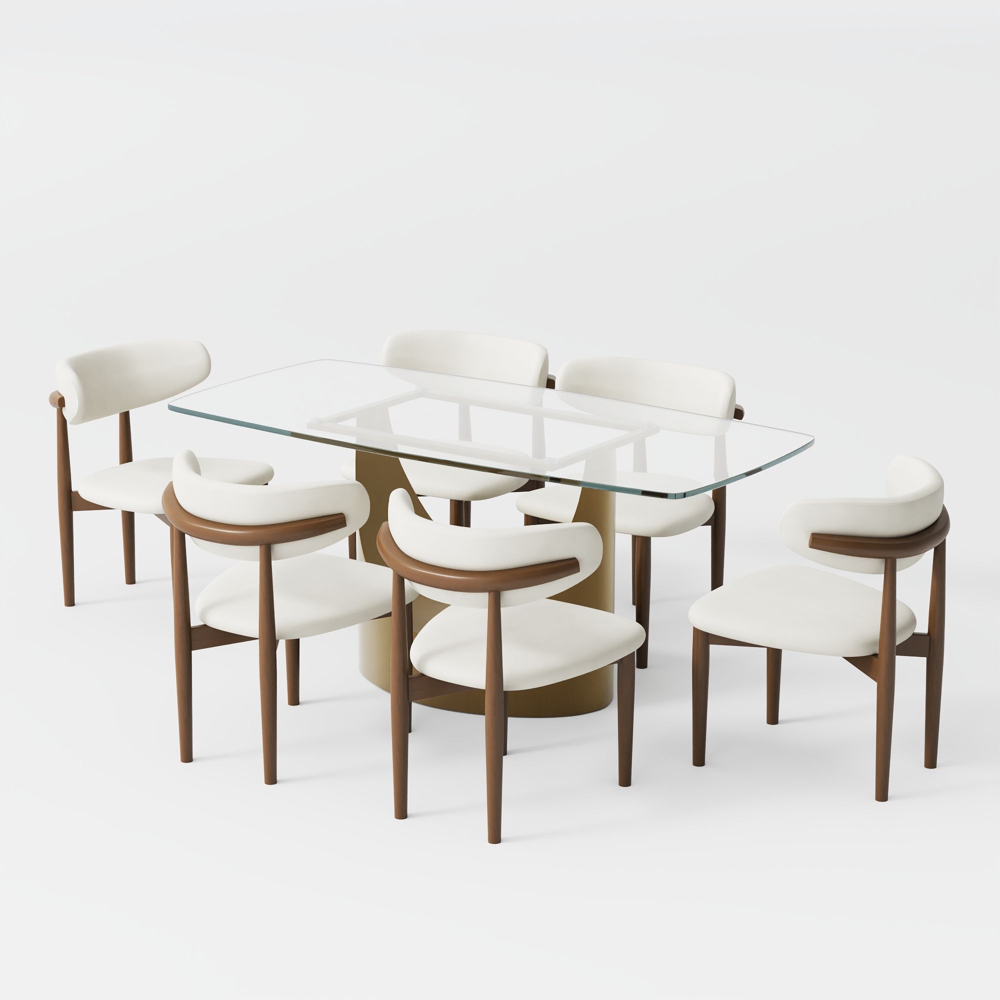 Modern Transparent & Bronze Tempered Glass Dining Room Set