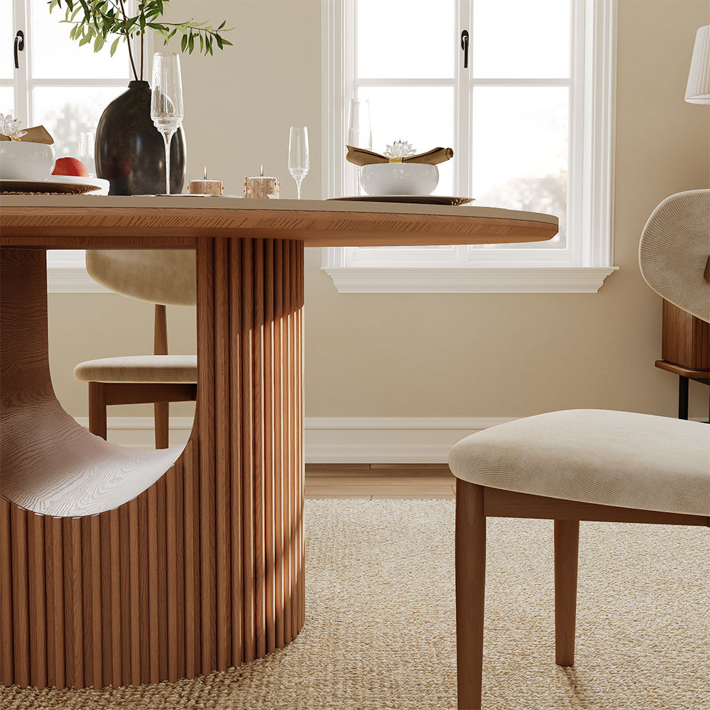 Solid Wood White & Walnut Sintered Stone & Plywood Dining Room Set