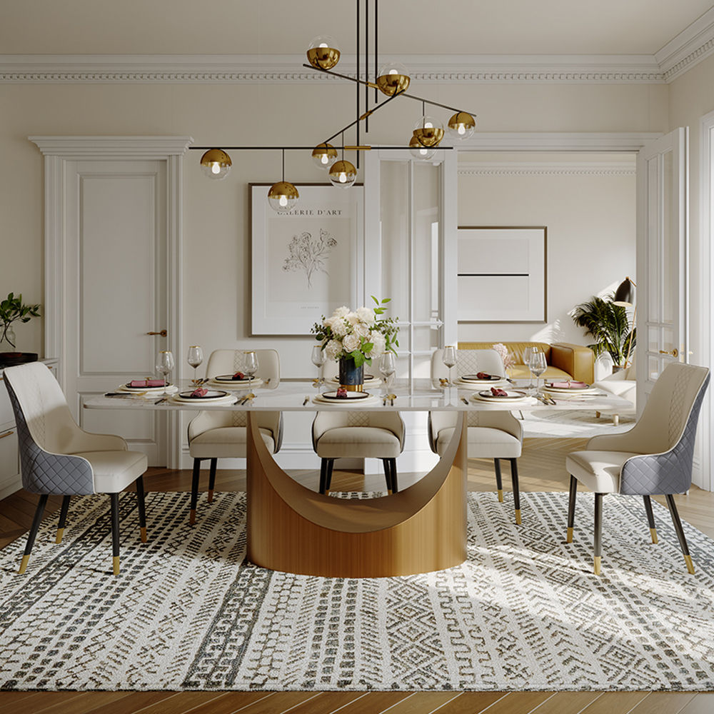 Metal Leg Pandora Glossy Sintered Stone Dining Room Set