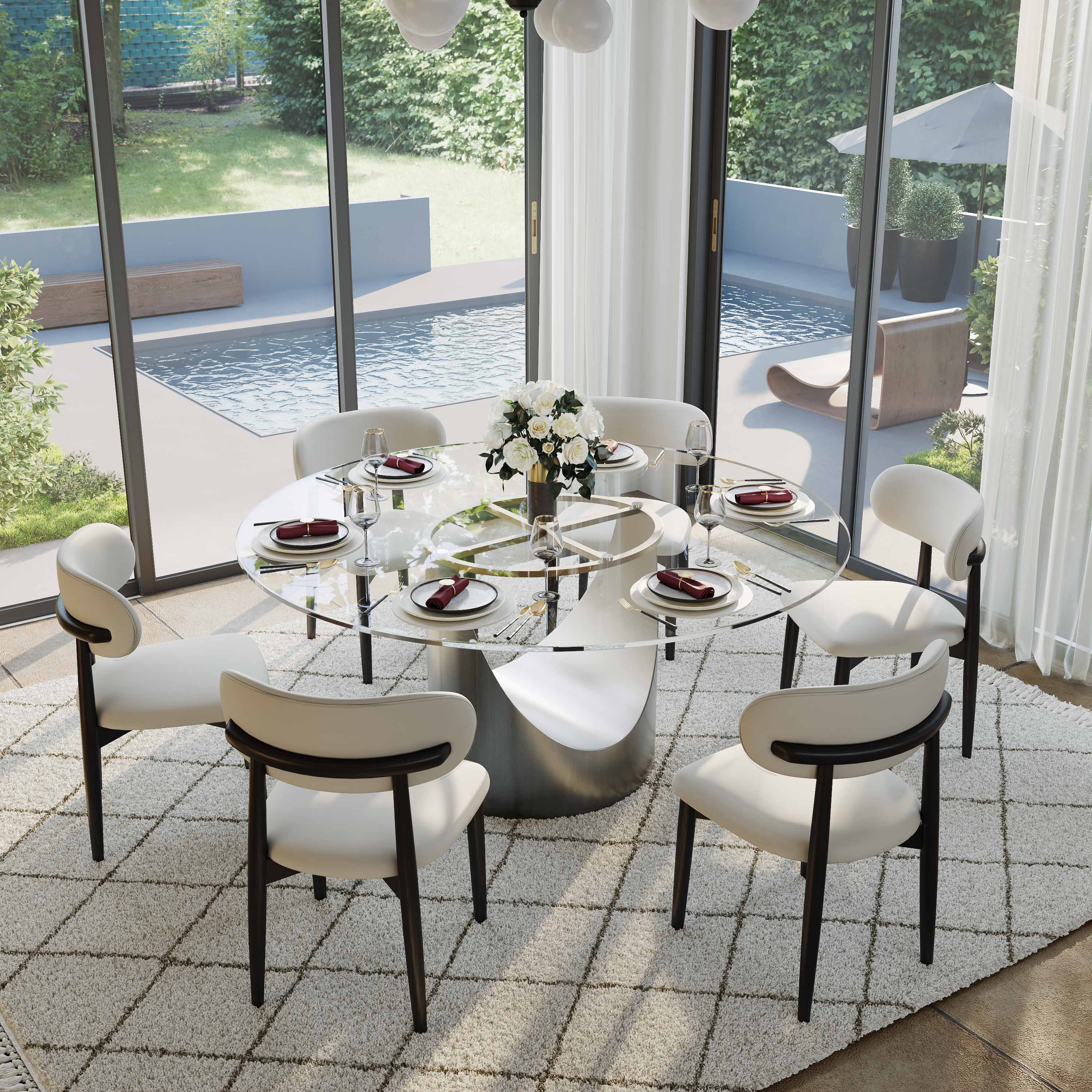 Round Clear Tempered Glass Dining Room Set