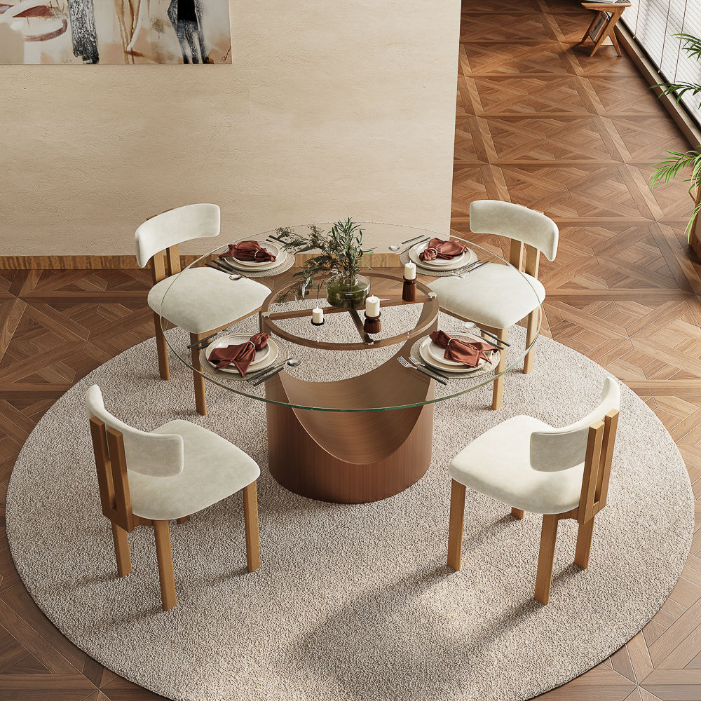 Round Clear Tempered Glass Dining Room Set