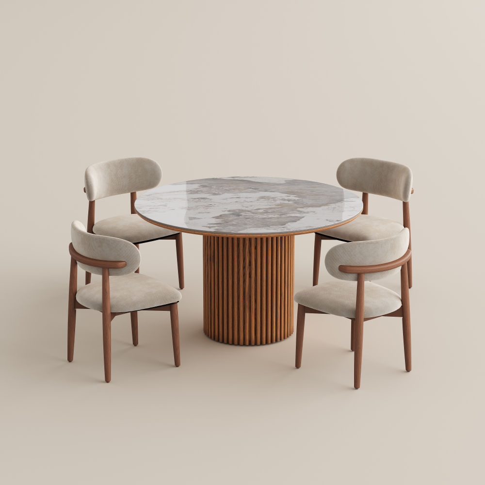 Plywood Pandora & Walnut Sintered Stone & Plywood Dining Room Set