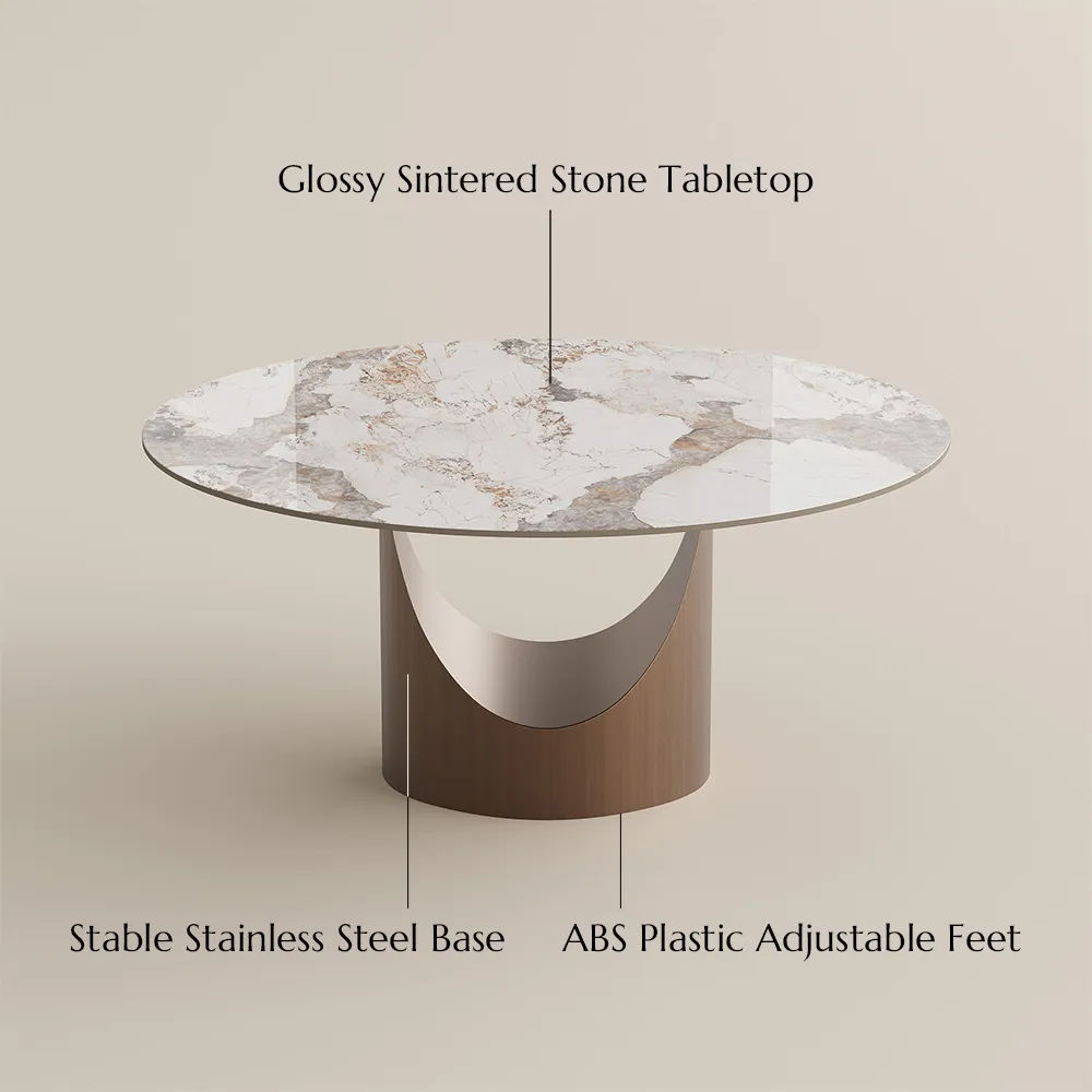 Seats 6 Pandora Glossy Sintered Stone Dining Room Set