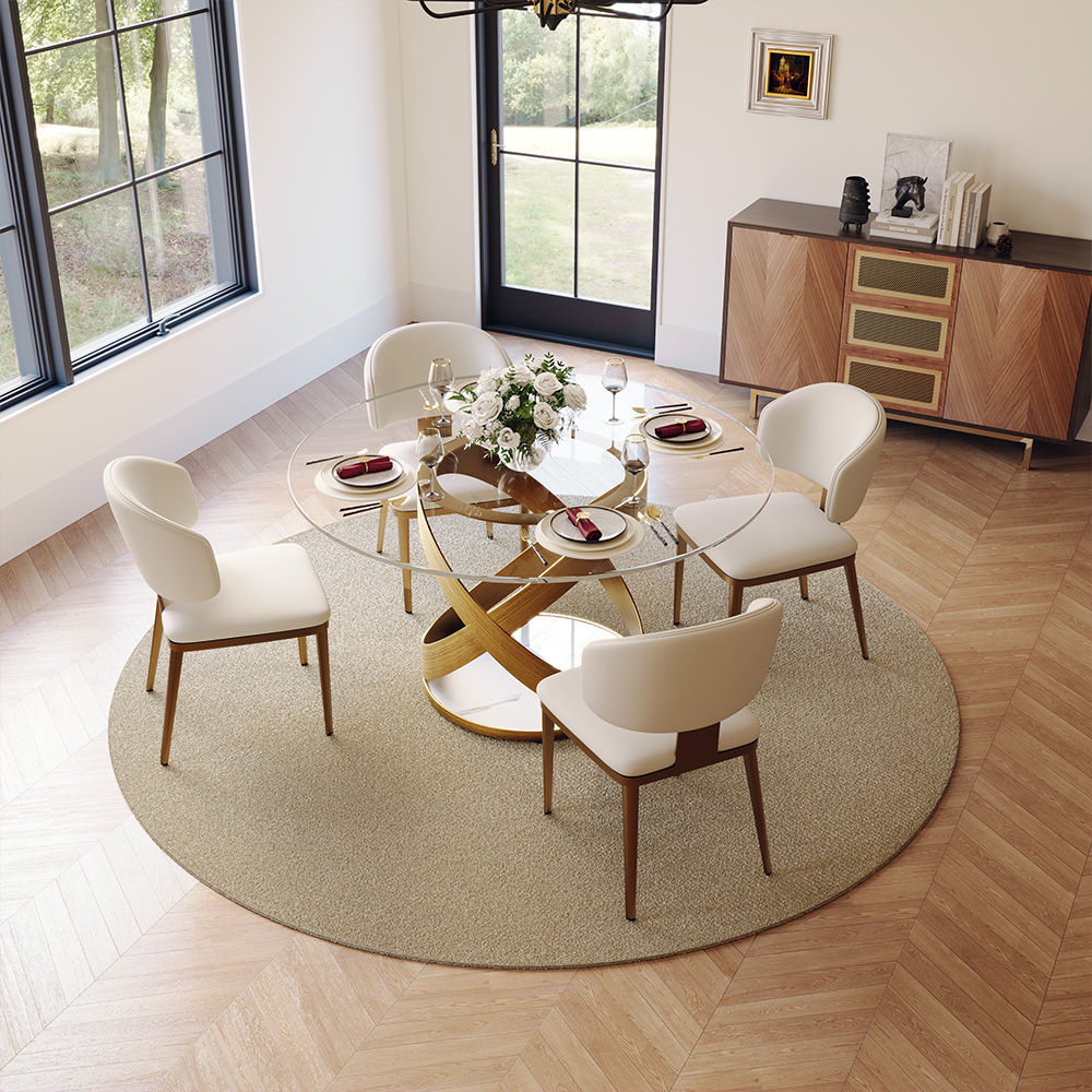 Round Transparent Glass Tempered Glass Dining Room Set