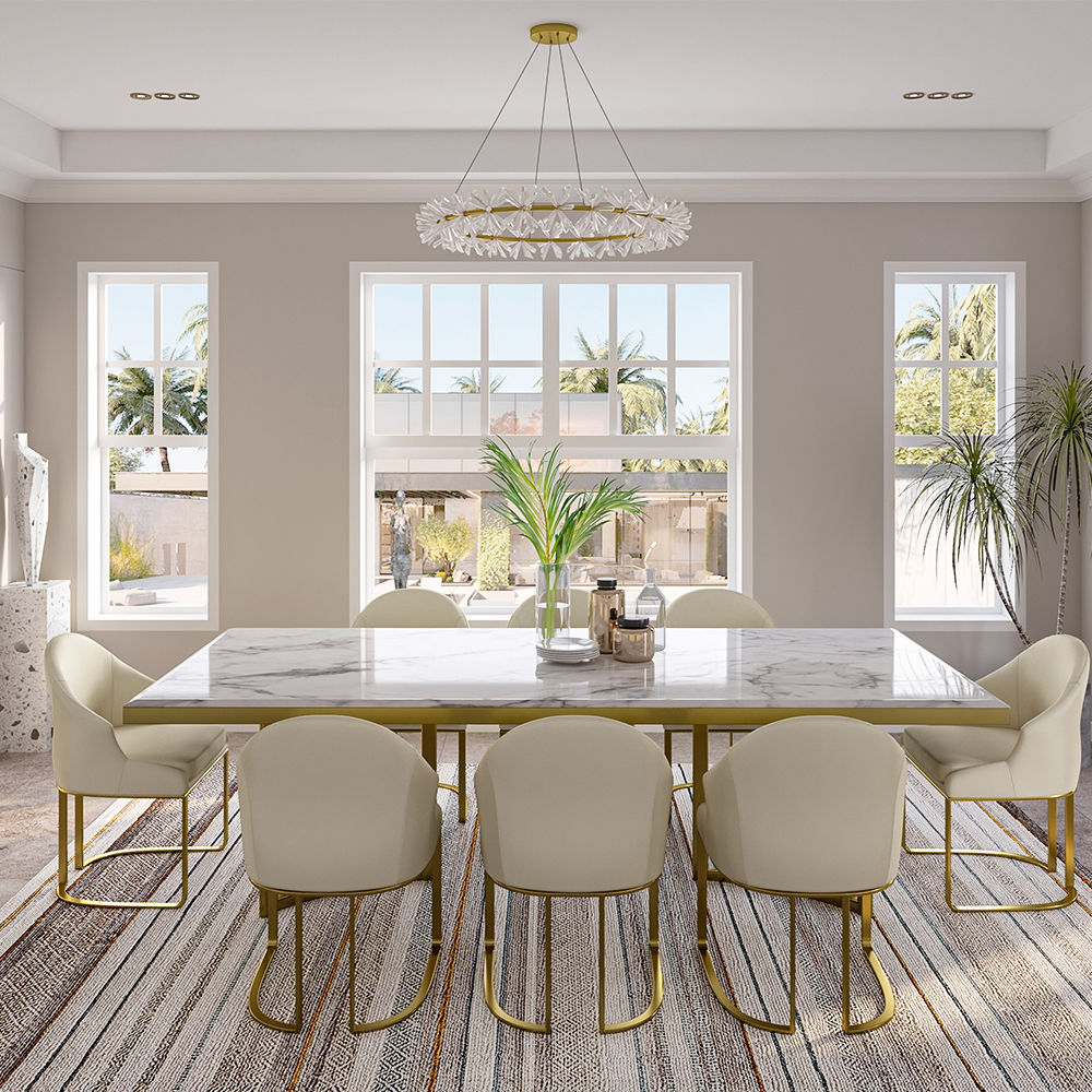 4 Seaters White Faux Marble Dining Room Set