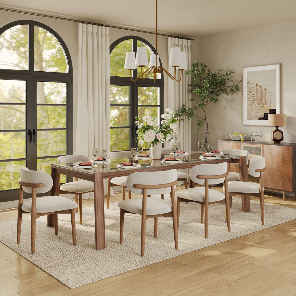 Mid Century Modern Transparent & Walnut Glass Dining Tables