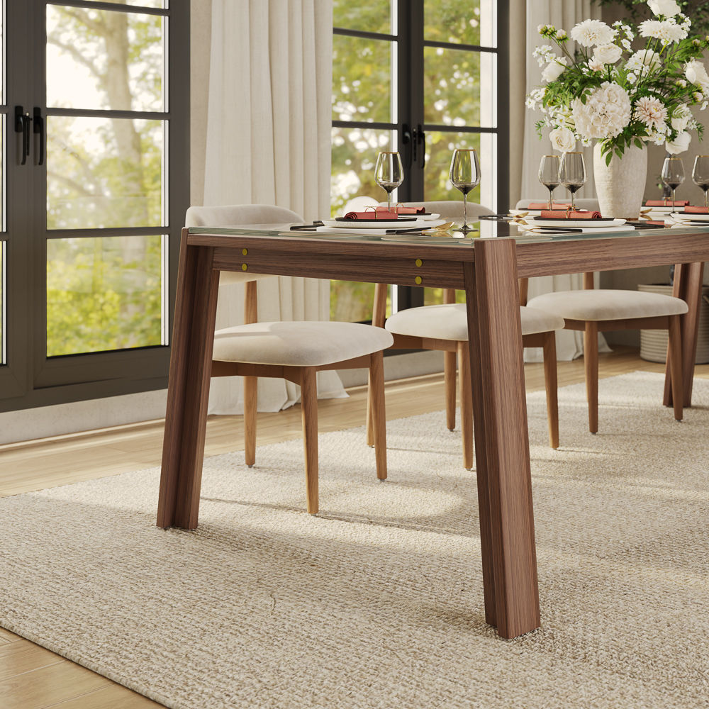 Partly Assemble Transparent & Walnut Glass Dining Tables