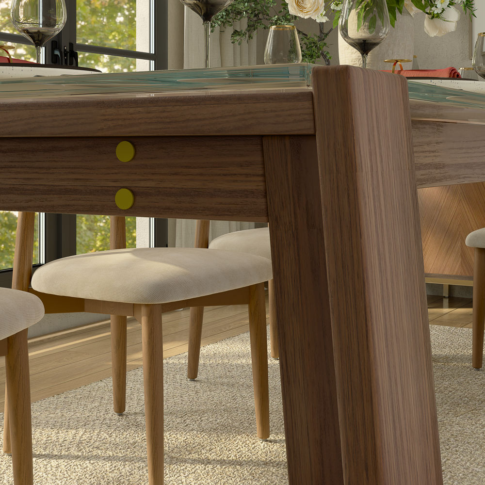 Mid Century Modern Transparent & Walnut Glass Dining Tables