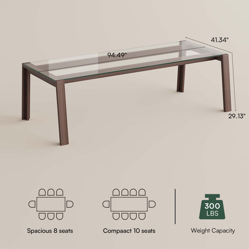 Clear Transparent & Walnut Glass Dining Tables