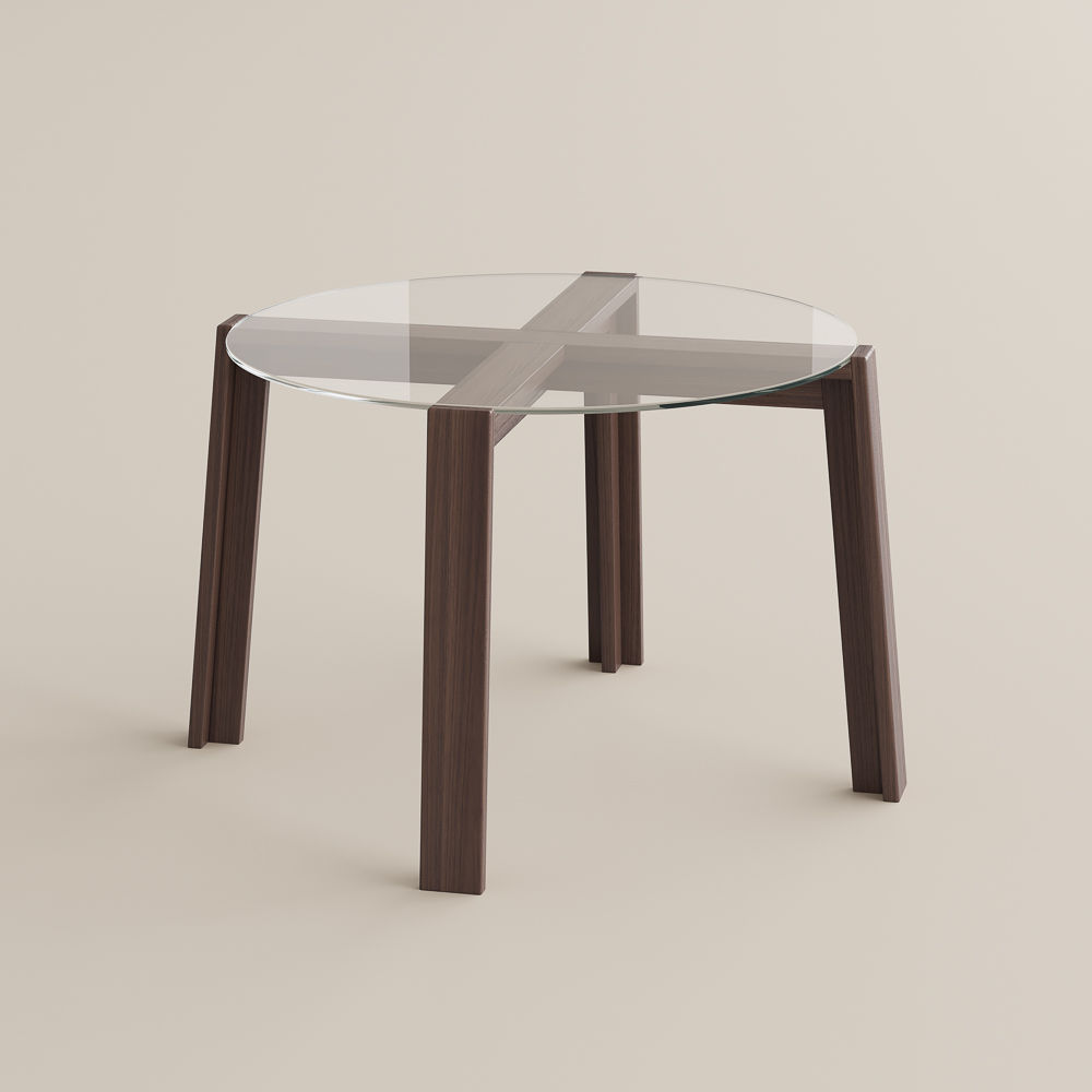 Legs Transparent & Walnut Wood & Glass Dining Tables