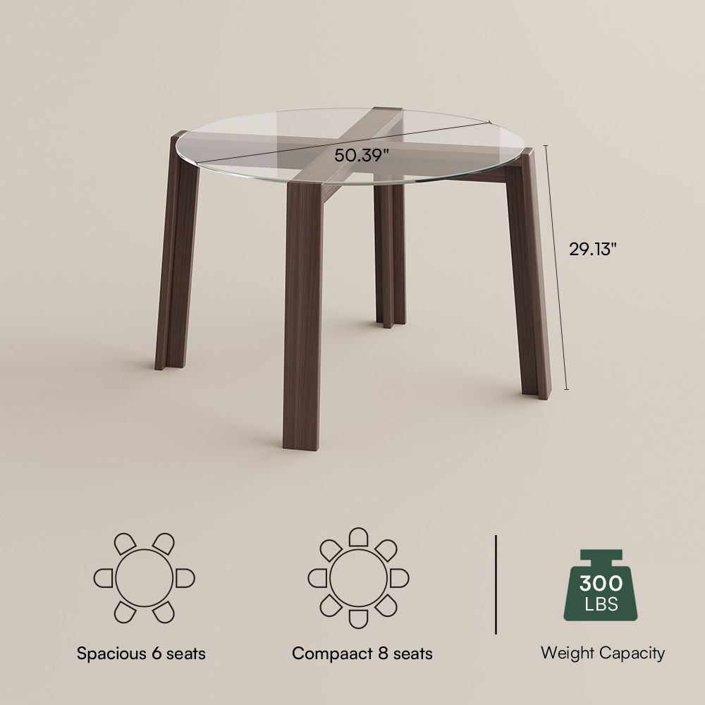 Legs Transparent & Walnut Wood & Glass Dining Tables