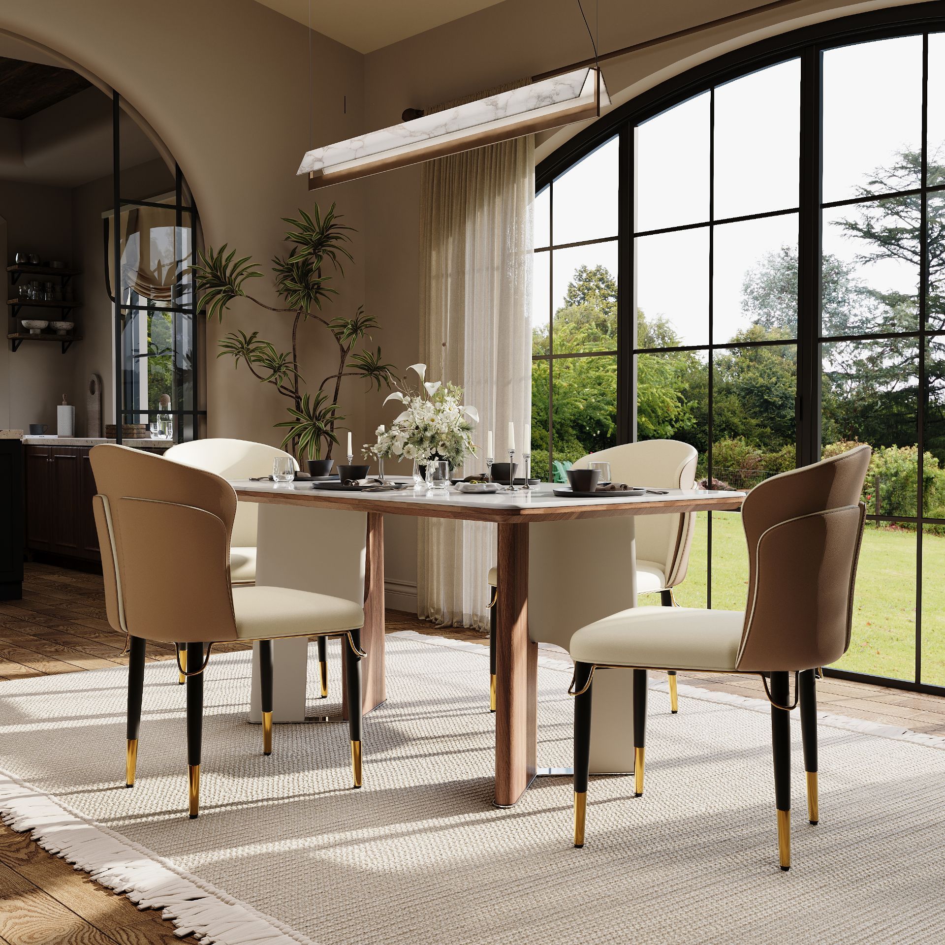 Seats 6 White & Walnut mdf&stainless steel Dining Tables