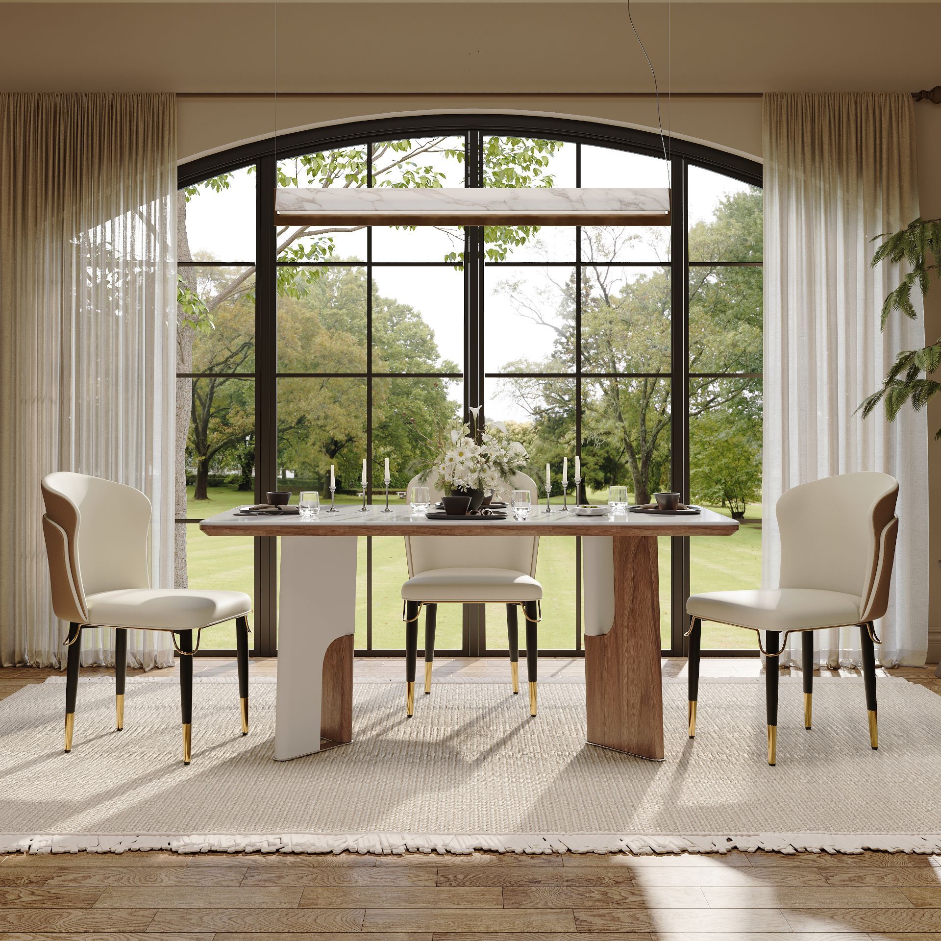 Walnut Color White & Walnut mdf&stainless steel Dining Tables