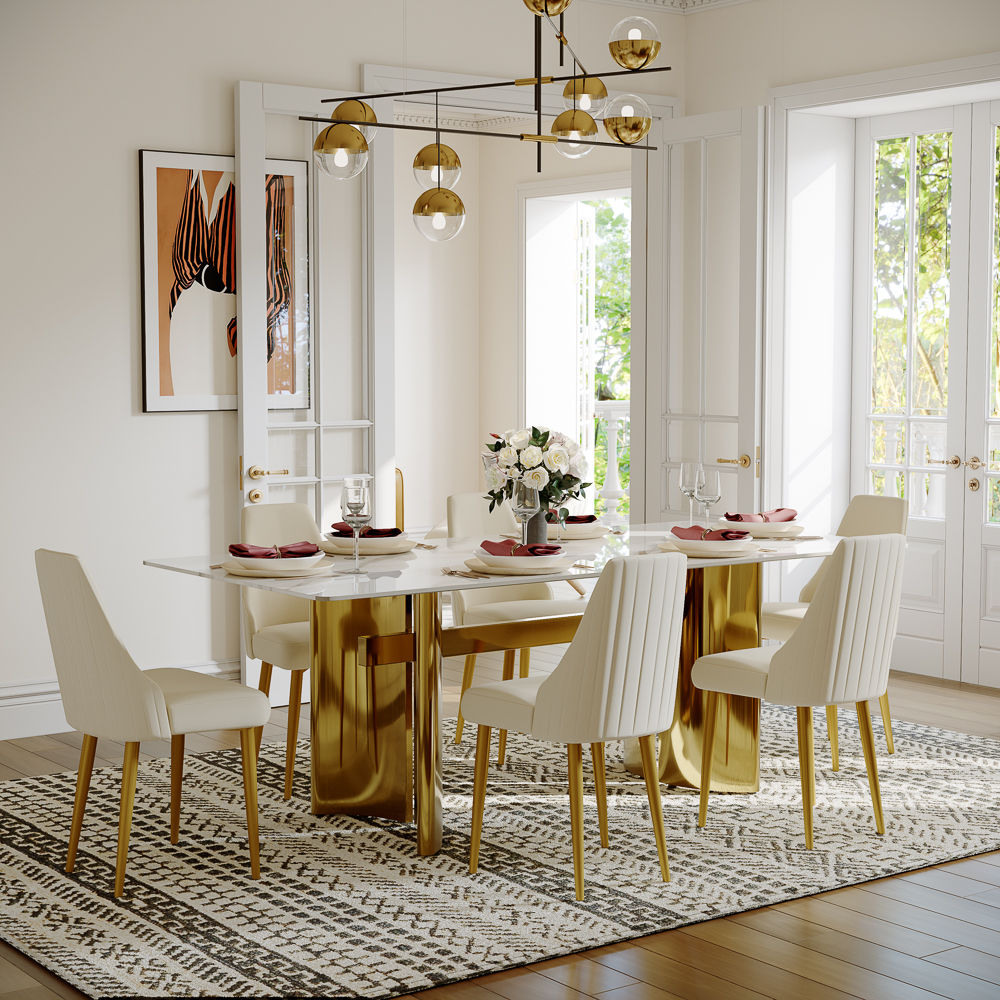 Seats 8 White Glossy Sintered Stone Dining Tables