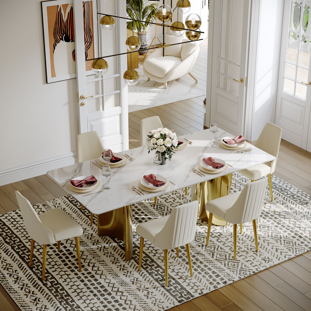 Kitchen White Glossy Sintered Stone Dining Tables