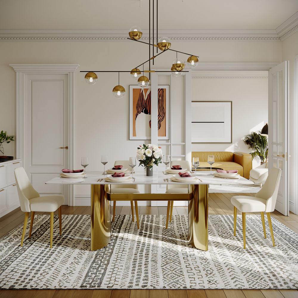 Stainless Steel White Glossy Sintered Stone Dining Tables