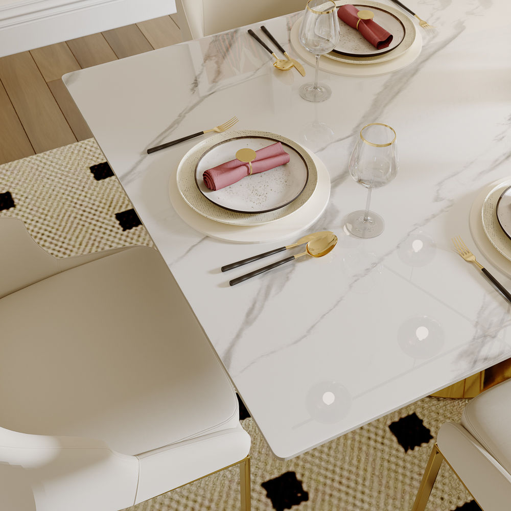 Partial Assembly Required White&Gold Sintered Stone & Stainless Steel Dining Tables