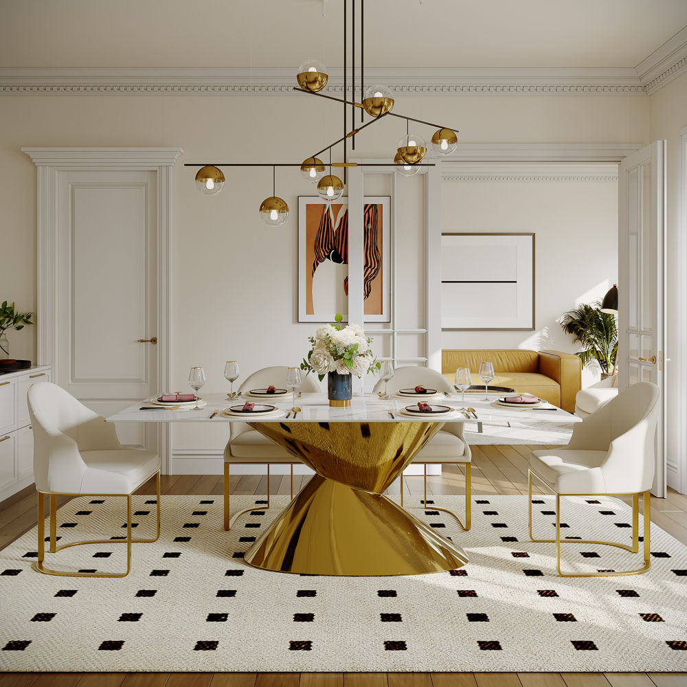 Base White&Gold Sintered Stone & Stainless Steel Dining Tables