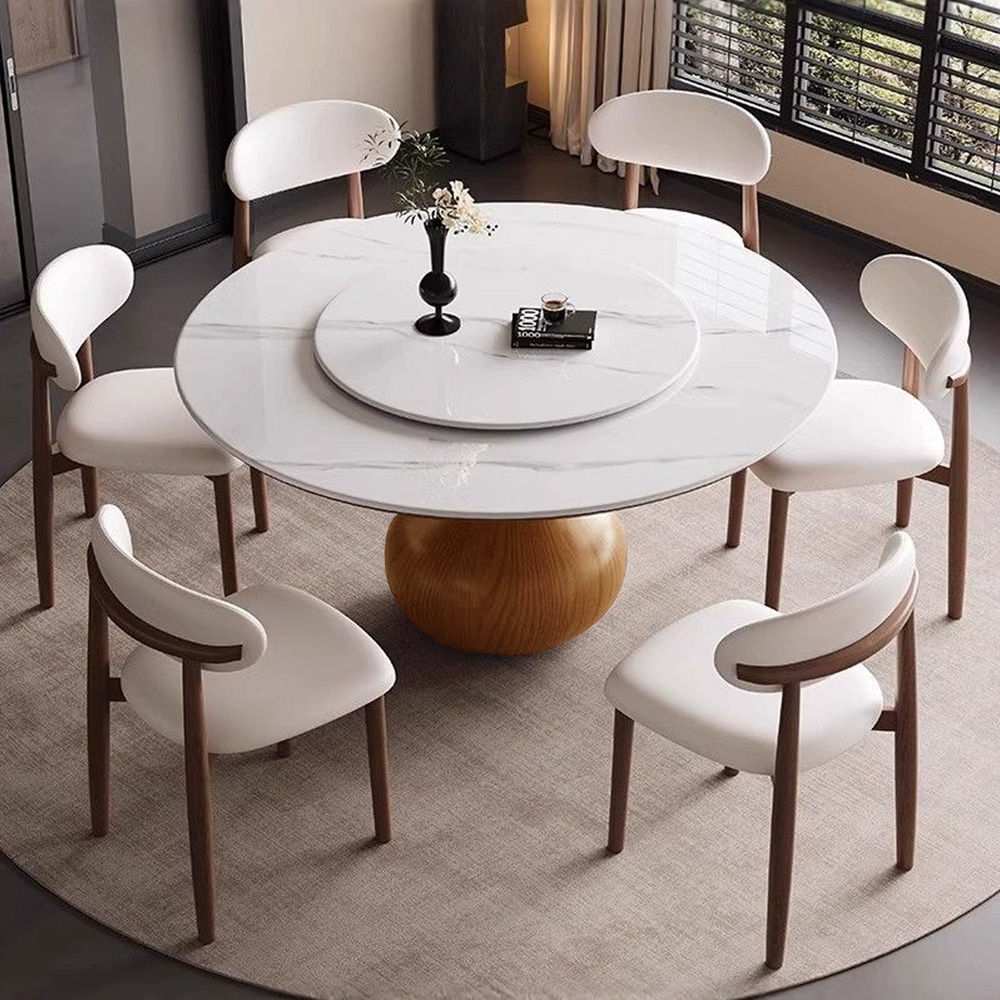 Seats 6 White & Walnut Sintered Stone & Plywood Dining Tables