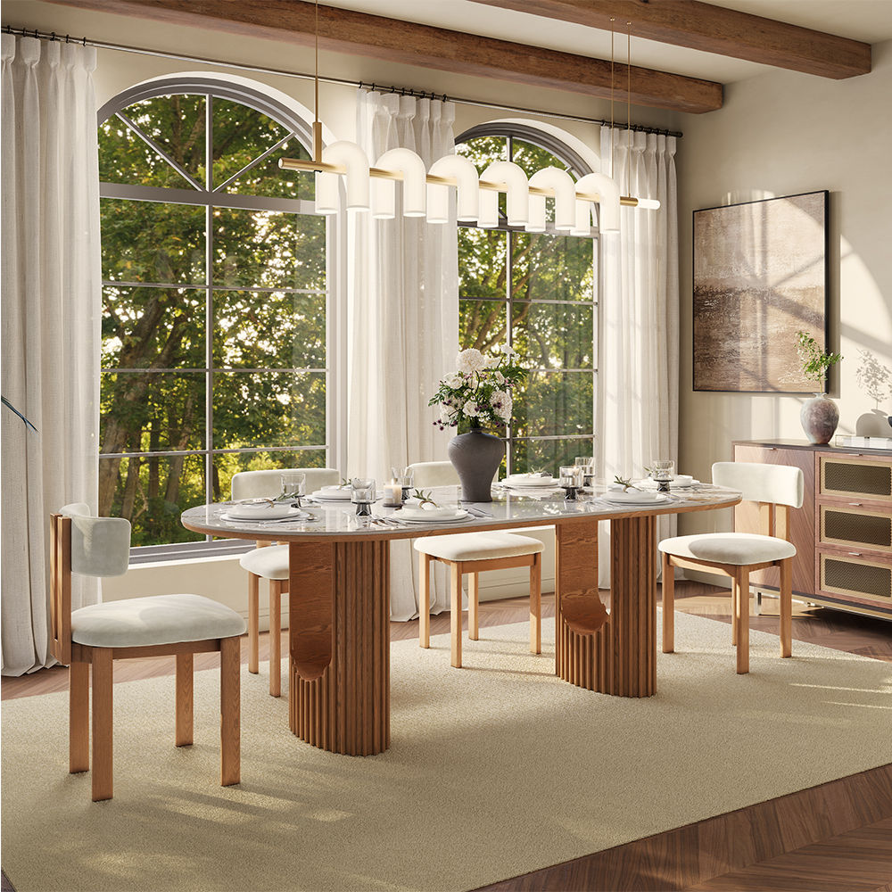 Seats 6 Pandora & Walnut Glossy Sintered Stone Dining Tables