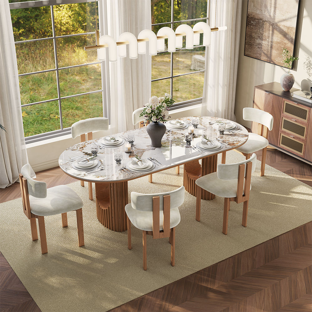 for 6 Pandora & Walnut Glossy Sintered Stone Dining Tables