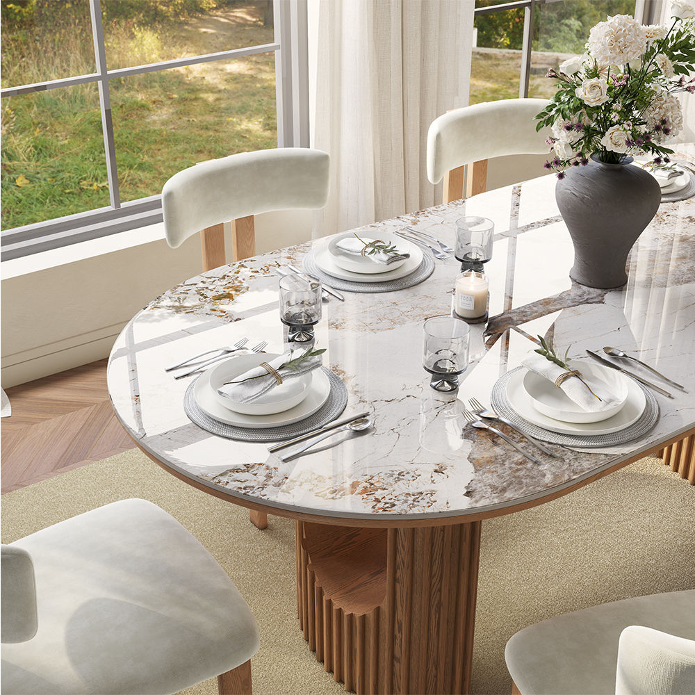 Wood Color Pandora & Walnut Glossy Sintered Stone Dining Tables