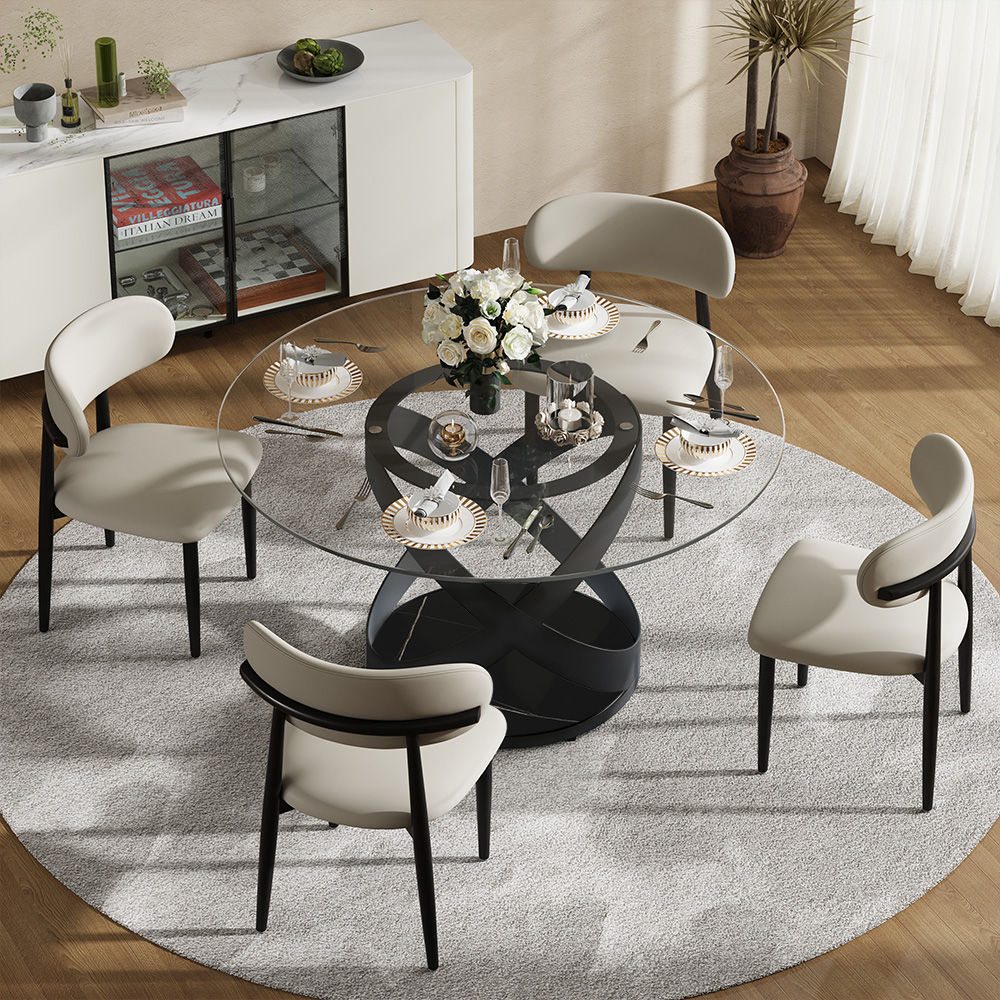Round Transparent Glass Tempered Glass Dining Room Set