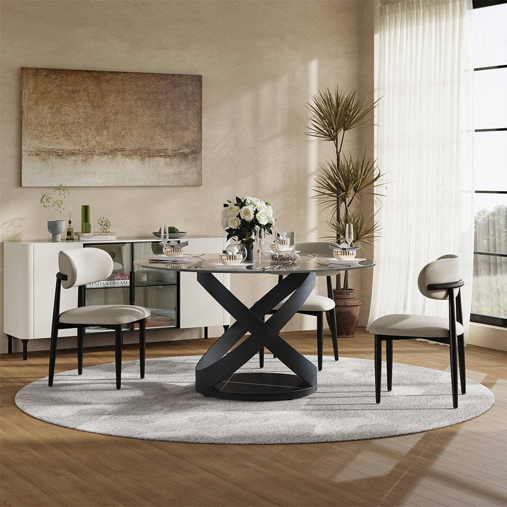 Round Transparent Glass Tempered Glass Dining Room Set