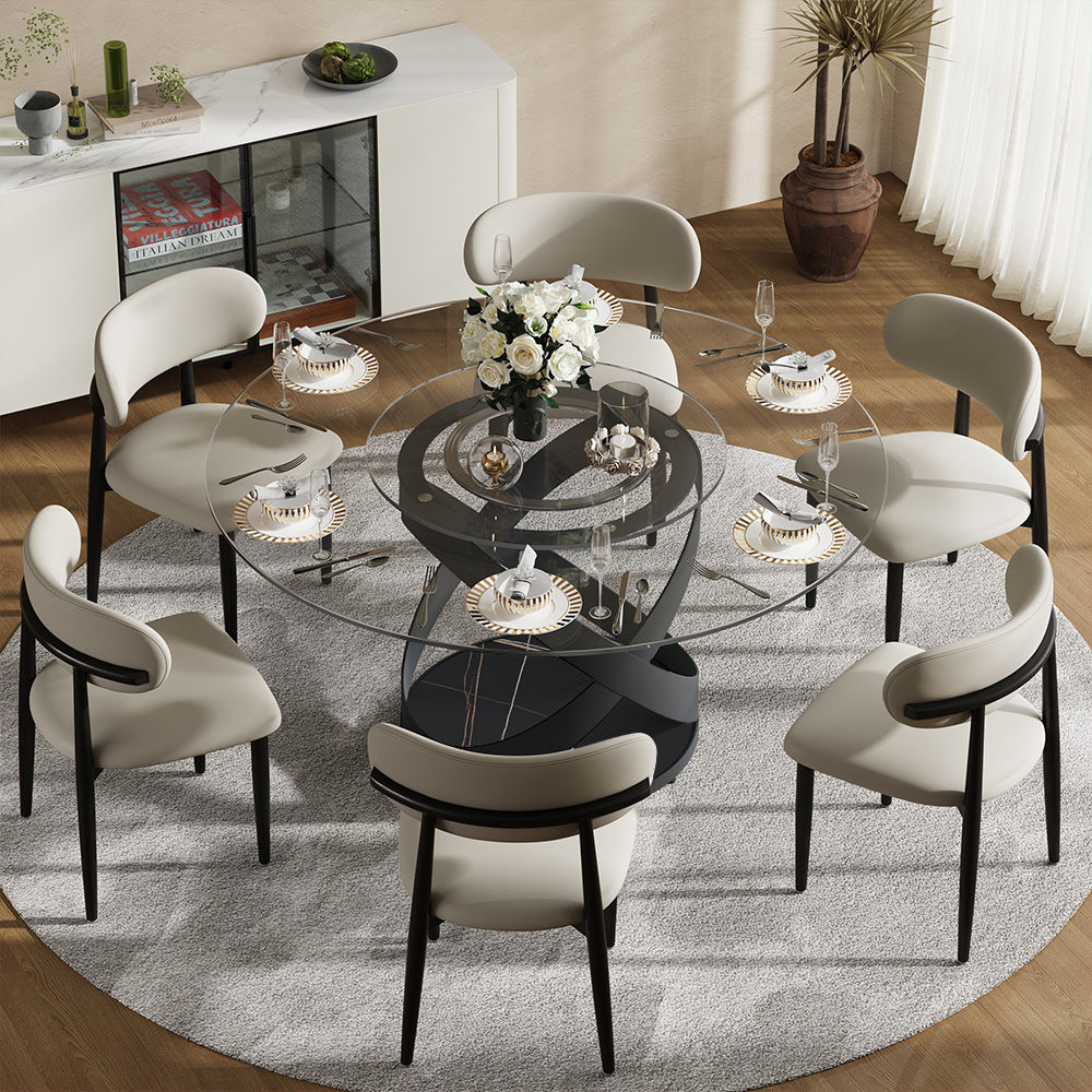 Modern Transparent Glass Tempered Glass Dining Room Set