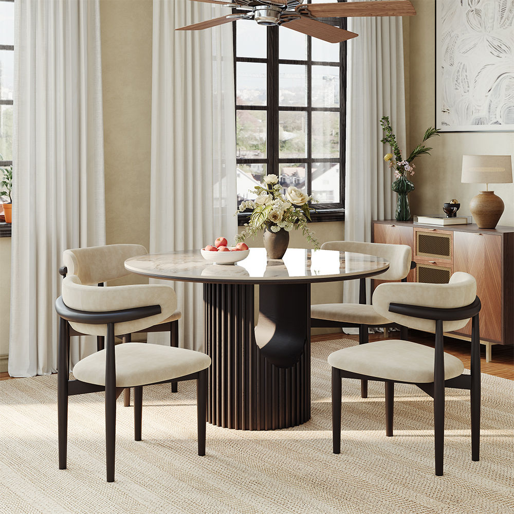 Mid Century Modern Pandora & Black Glossy Sintered Stone Dining Tables