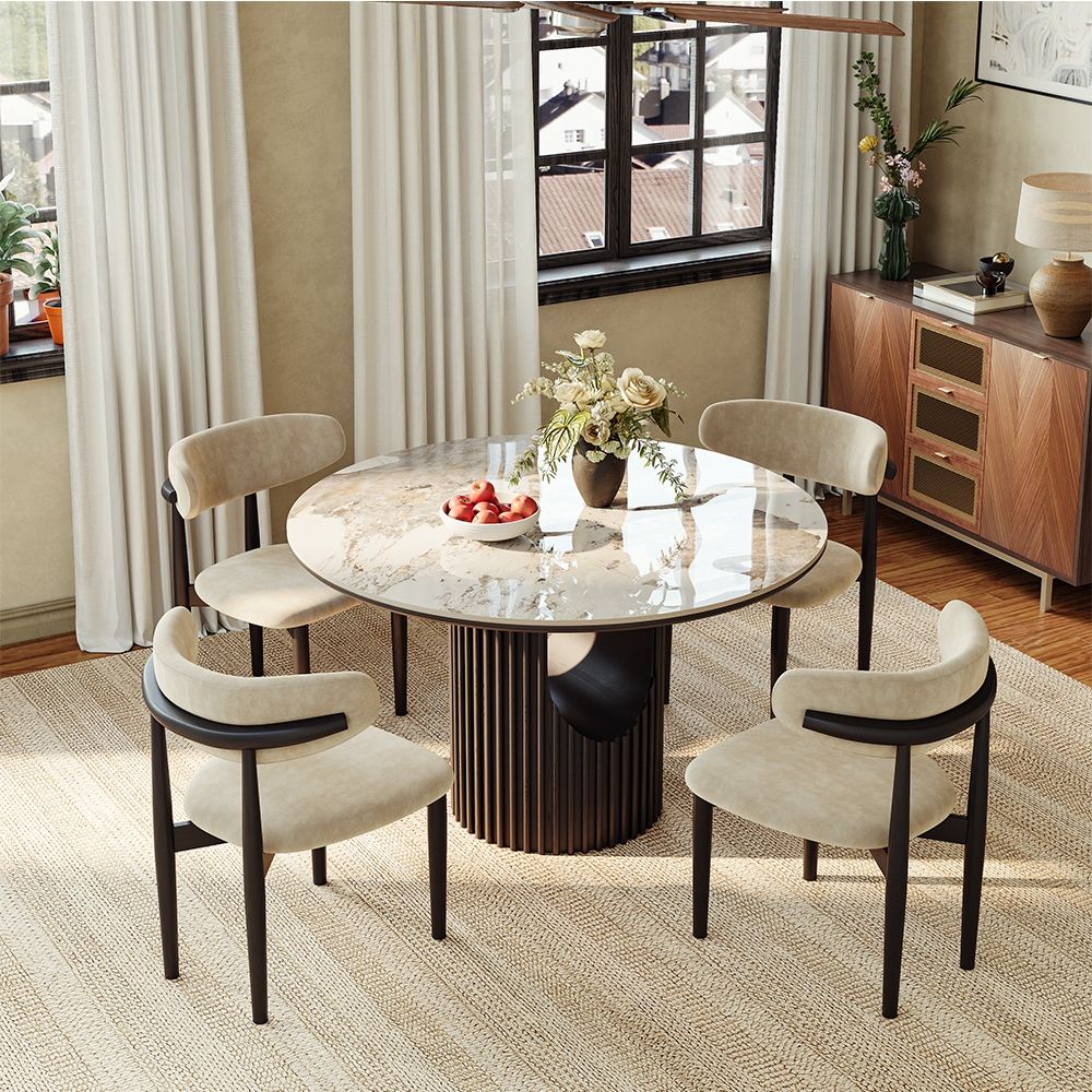 Round Pandora & Black Glossy Sintered Stone Dining Tables
